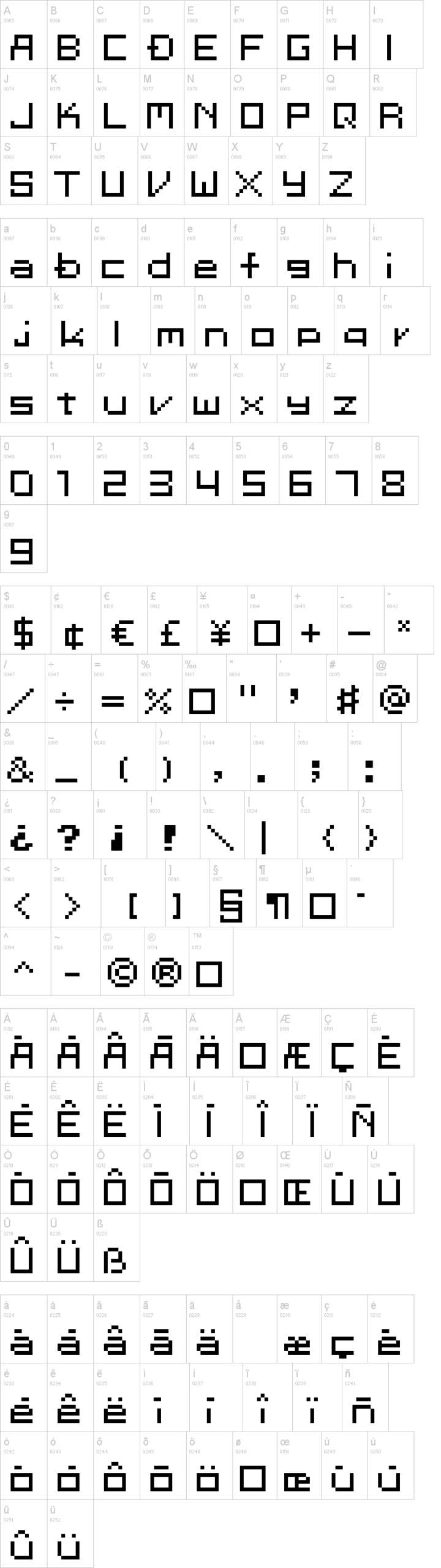 Megaten 20XX 字体字形表