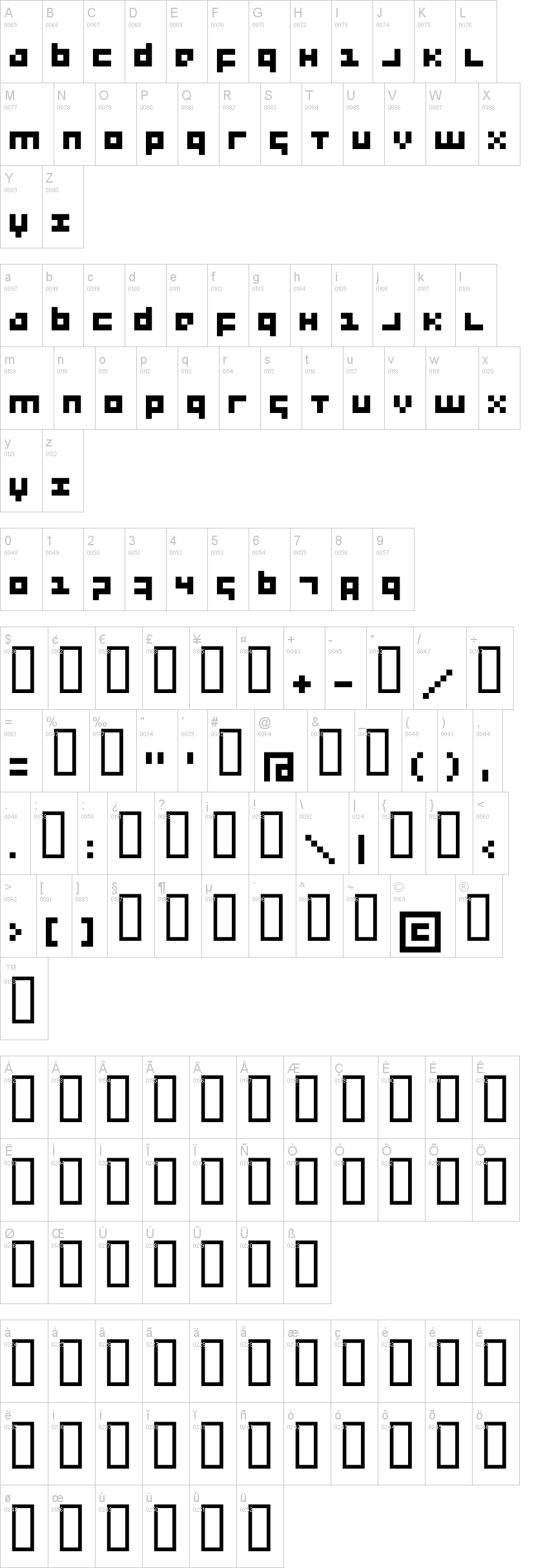 Menee 字体字形表