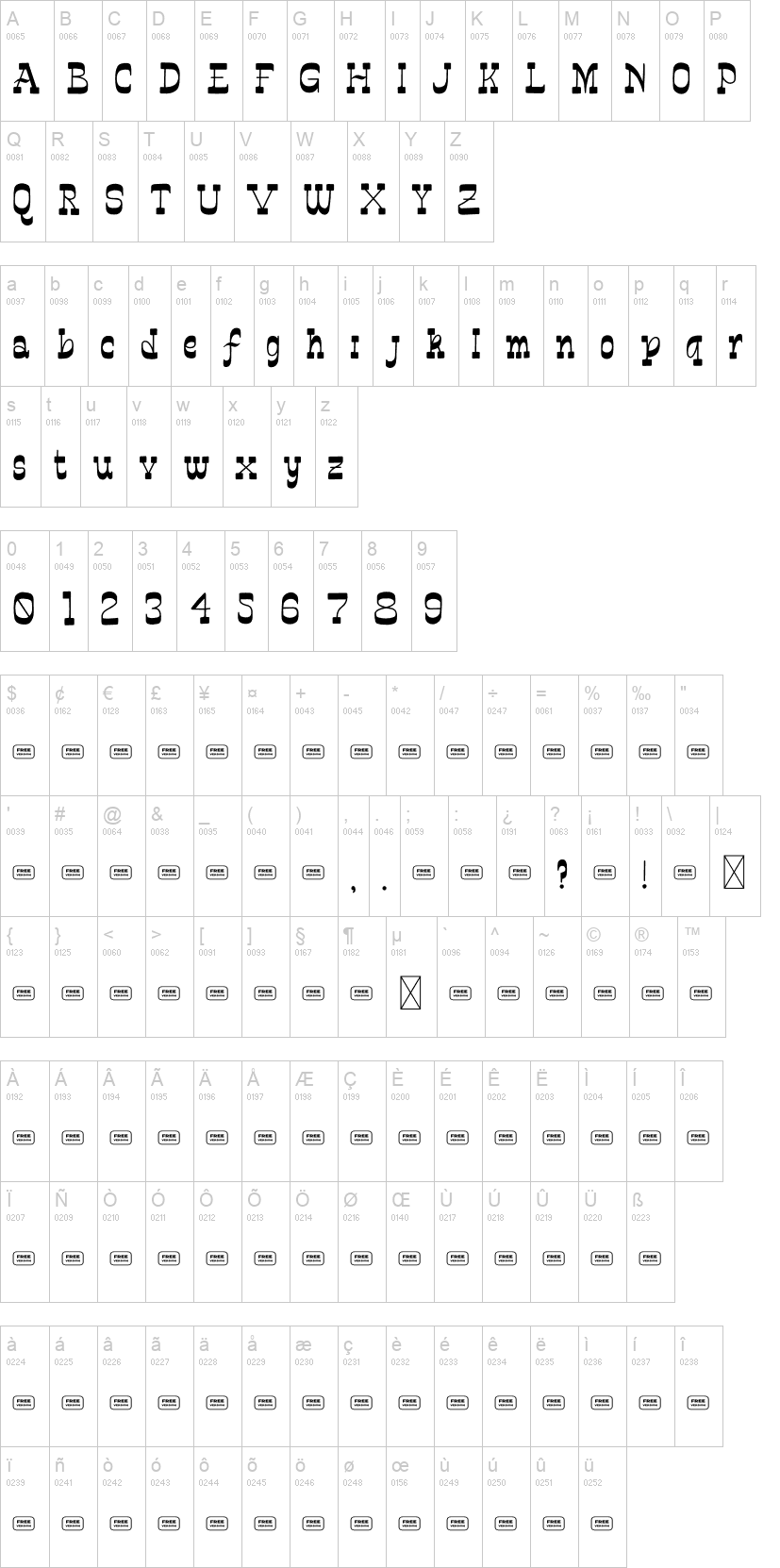Mexican City 字体字形表