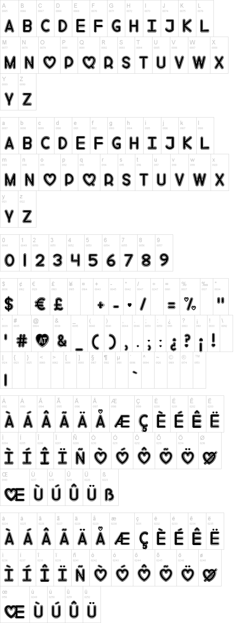 Mf Love Song 字体字形表