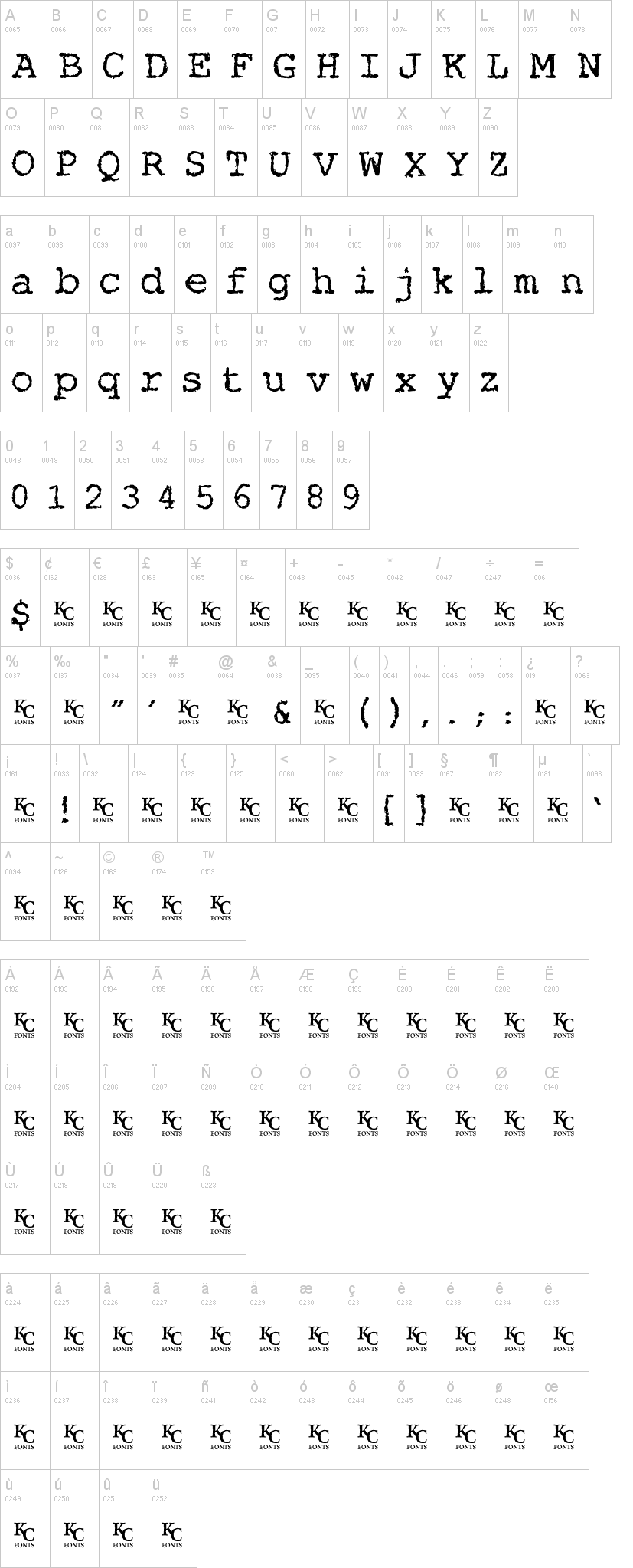 Misery Loves Company 字体字形表