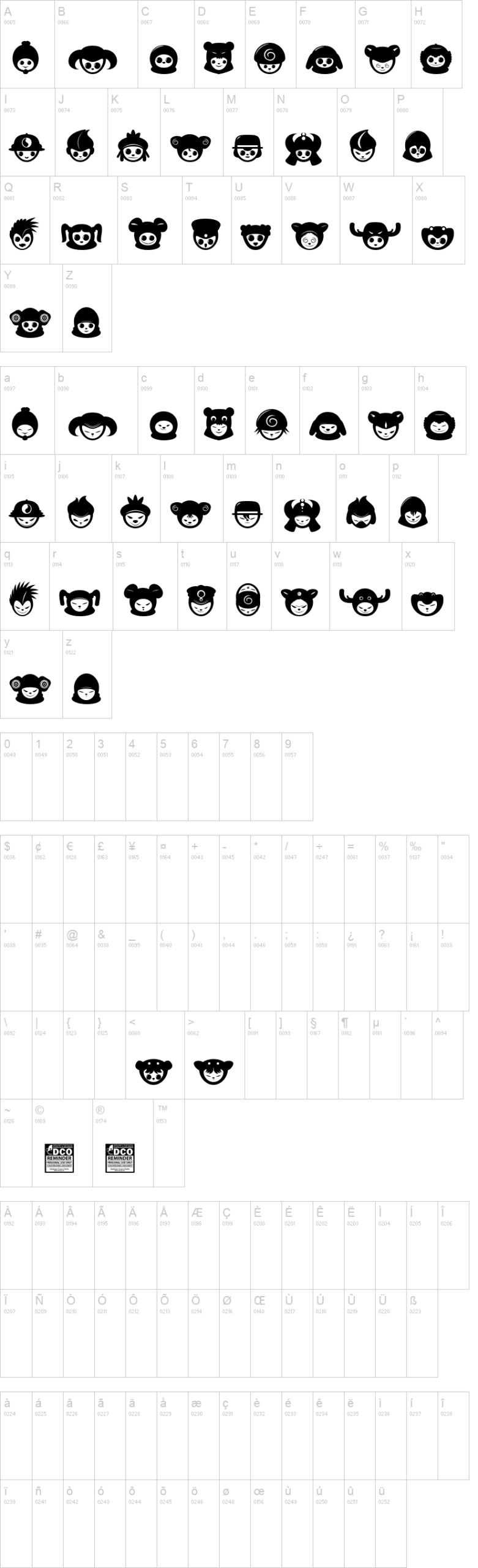 Misfit Cubs 字体字形表