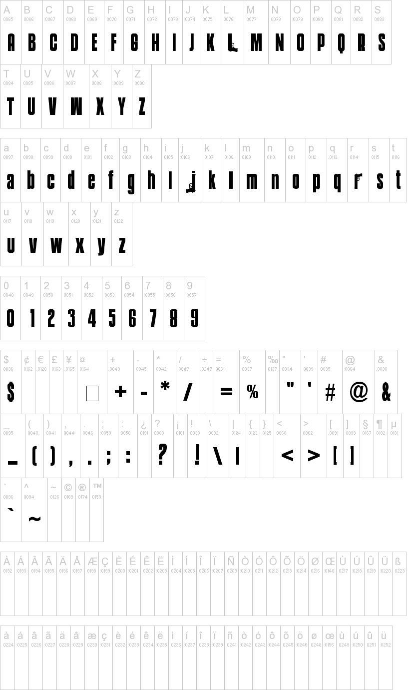 Mobsters 字体字形表
