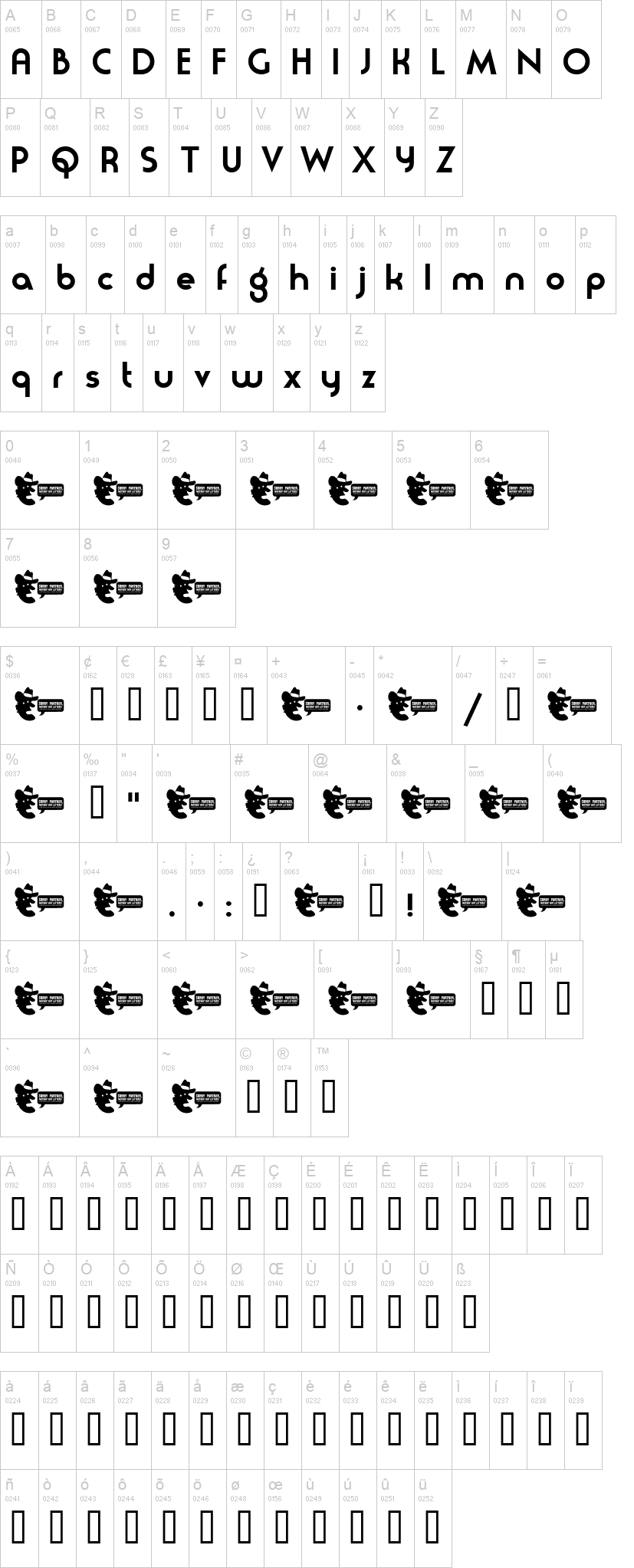 Moderna 字体字形表