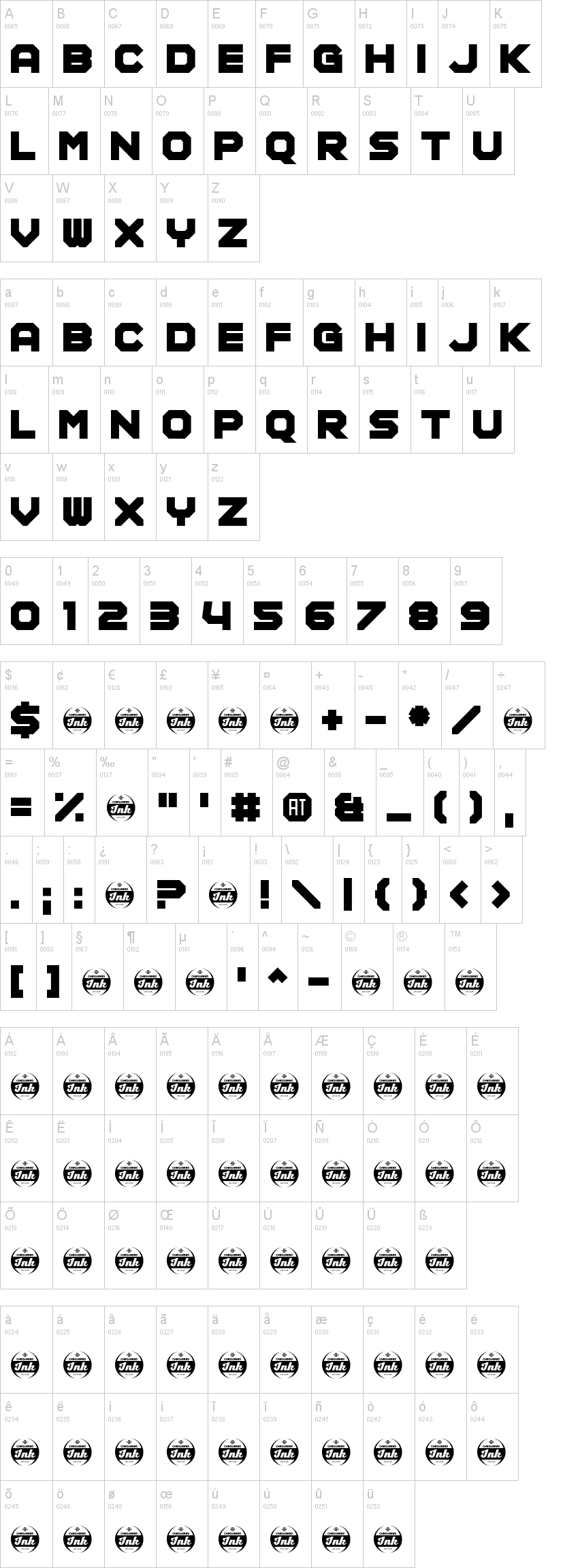 Modular Amplitude 字体字形表