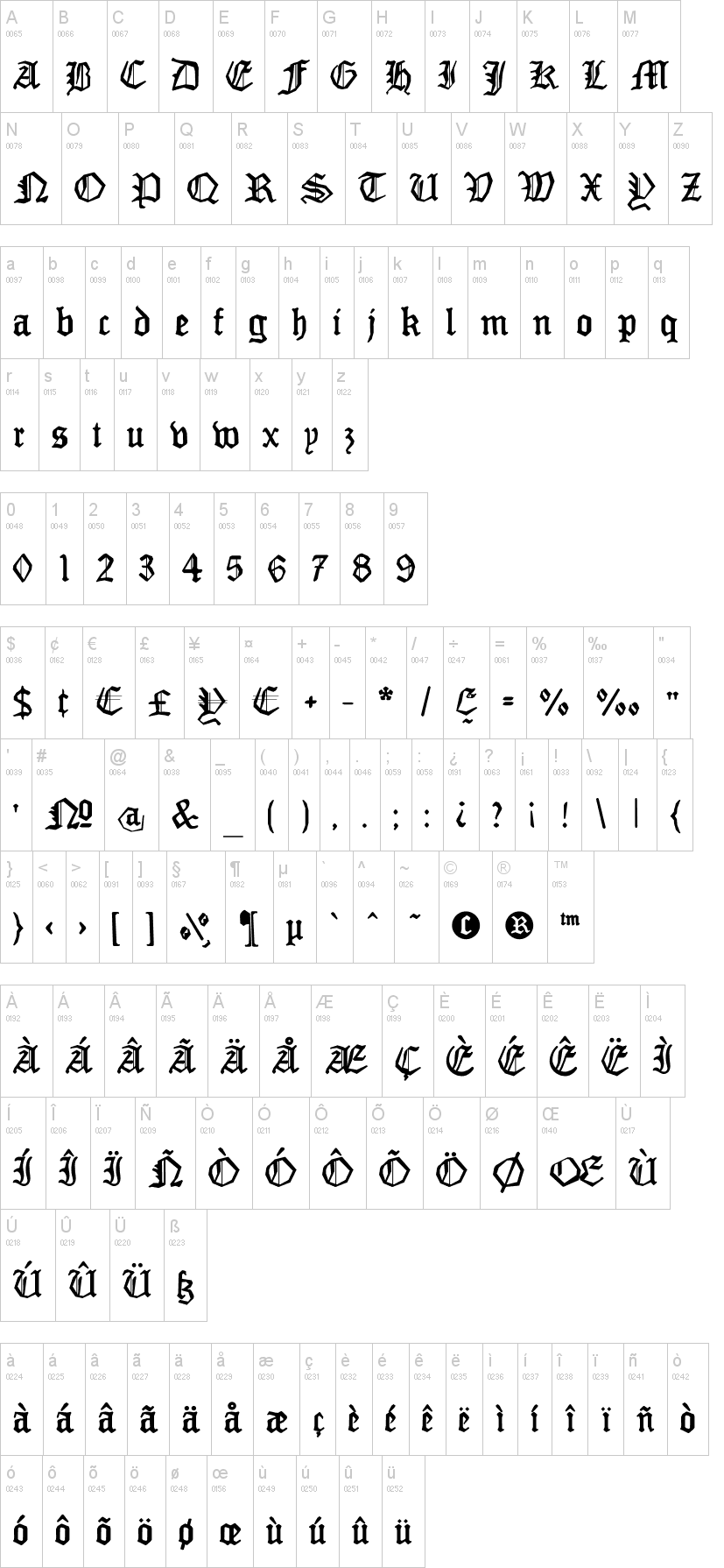 Mon Amour Fraktur Broken 字体字形表