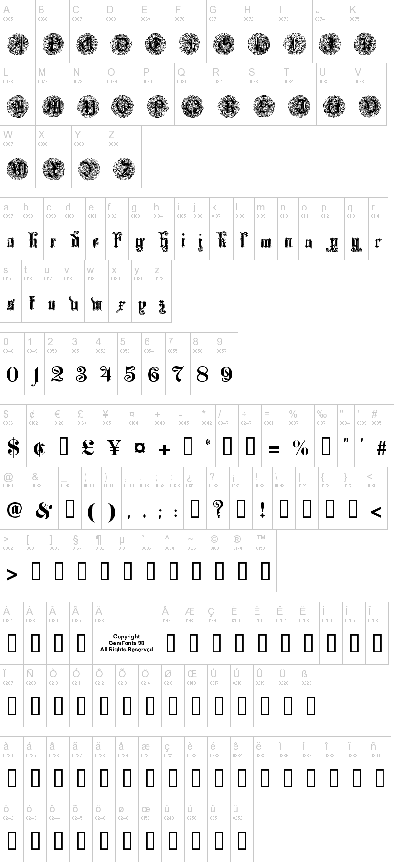 Monarchia 字体字形表