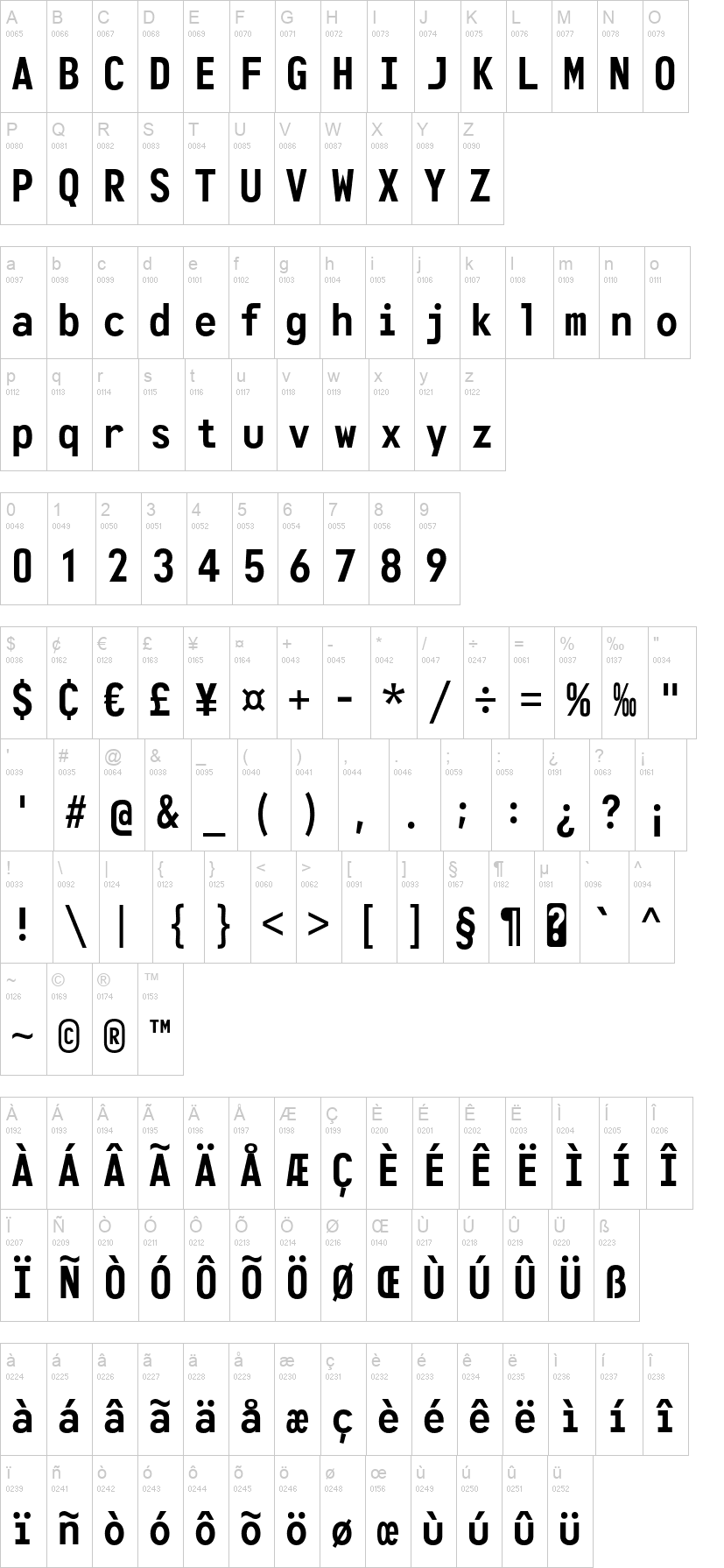 Monofonto 字体字形表