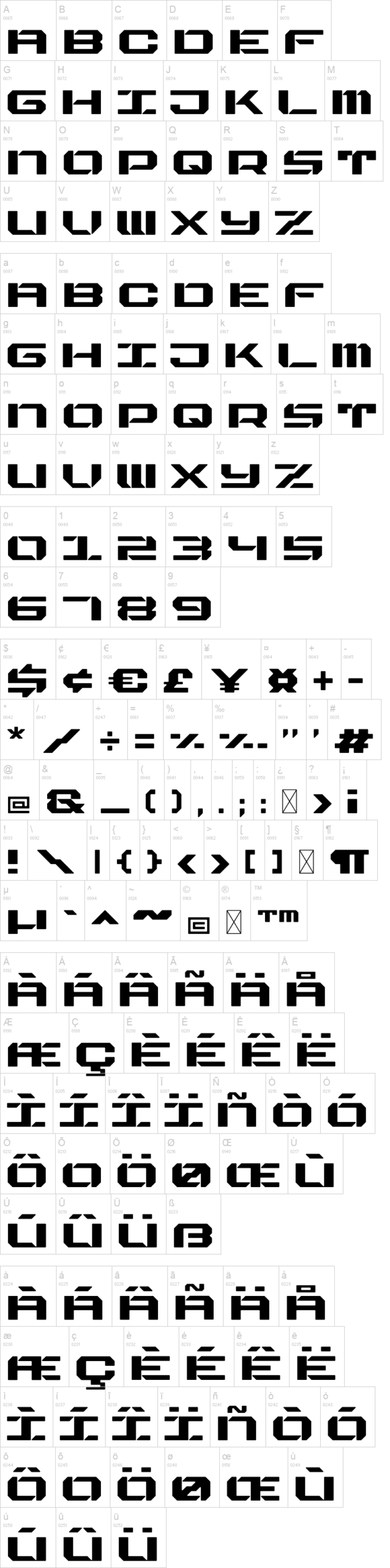 Monowire 字体字形表