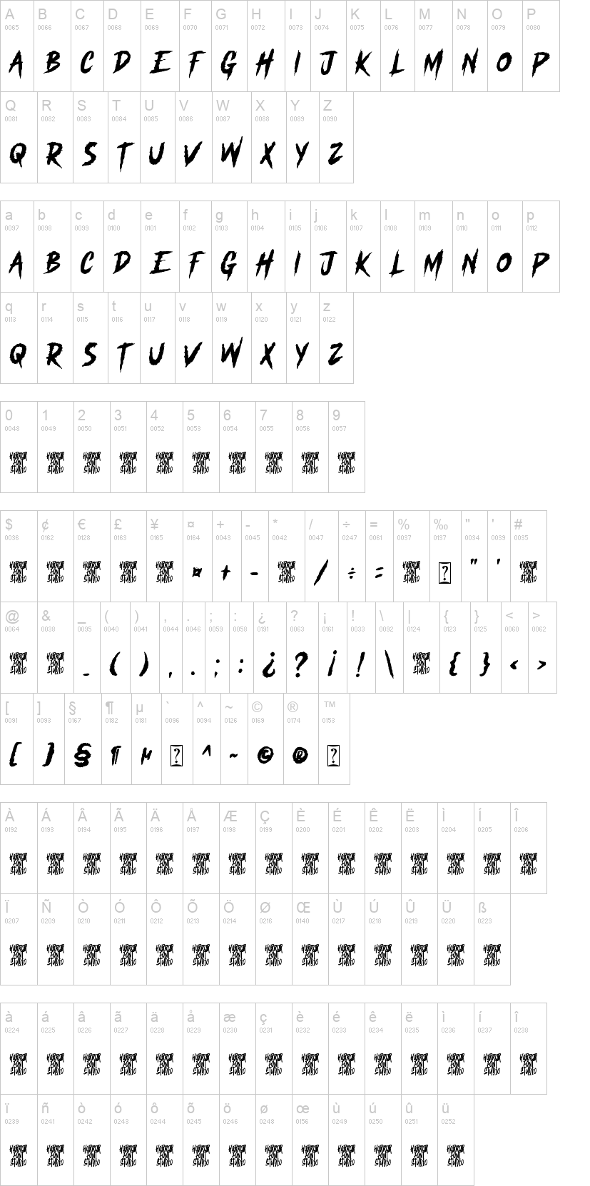 Monster Chiller 字体字形表
