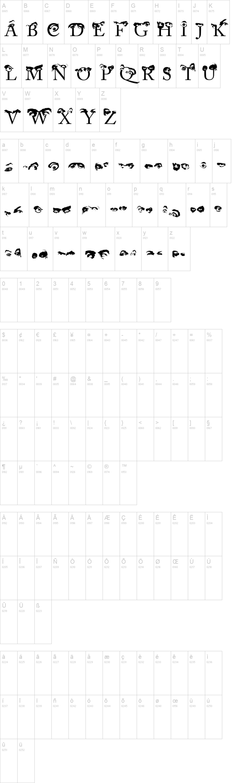 Monsterize 字体字形表