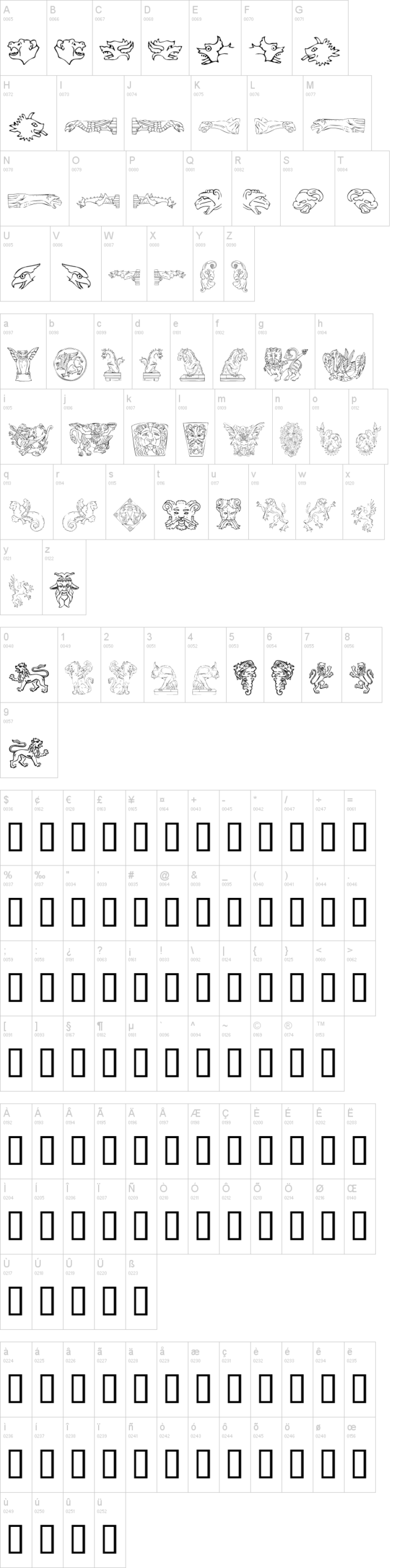 Monsters of Stone 字体字形表