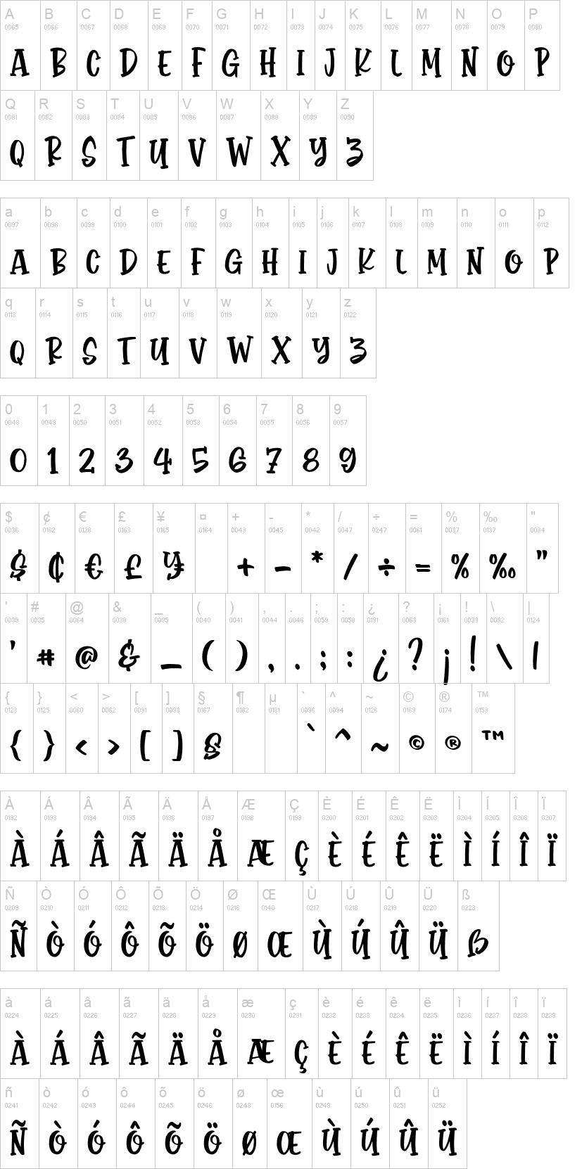 Monstora 字体字形表