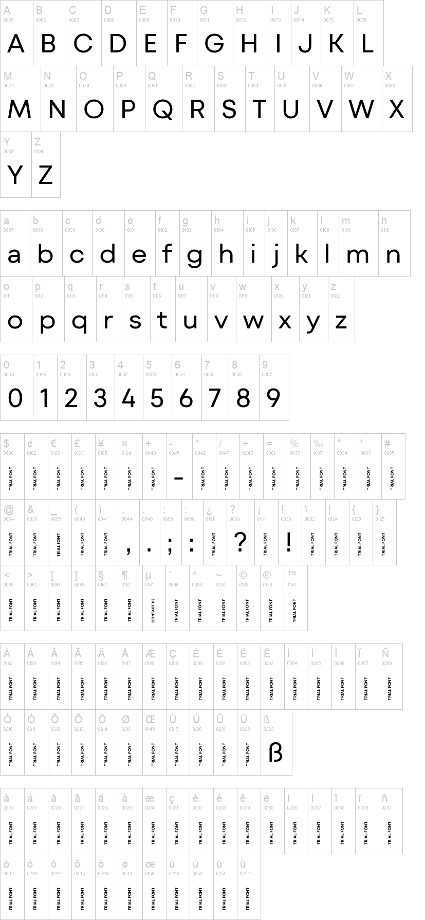 Mont Blanc 字体字形表