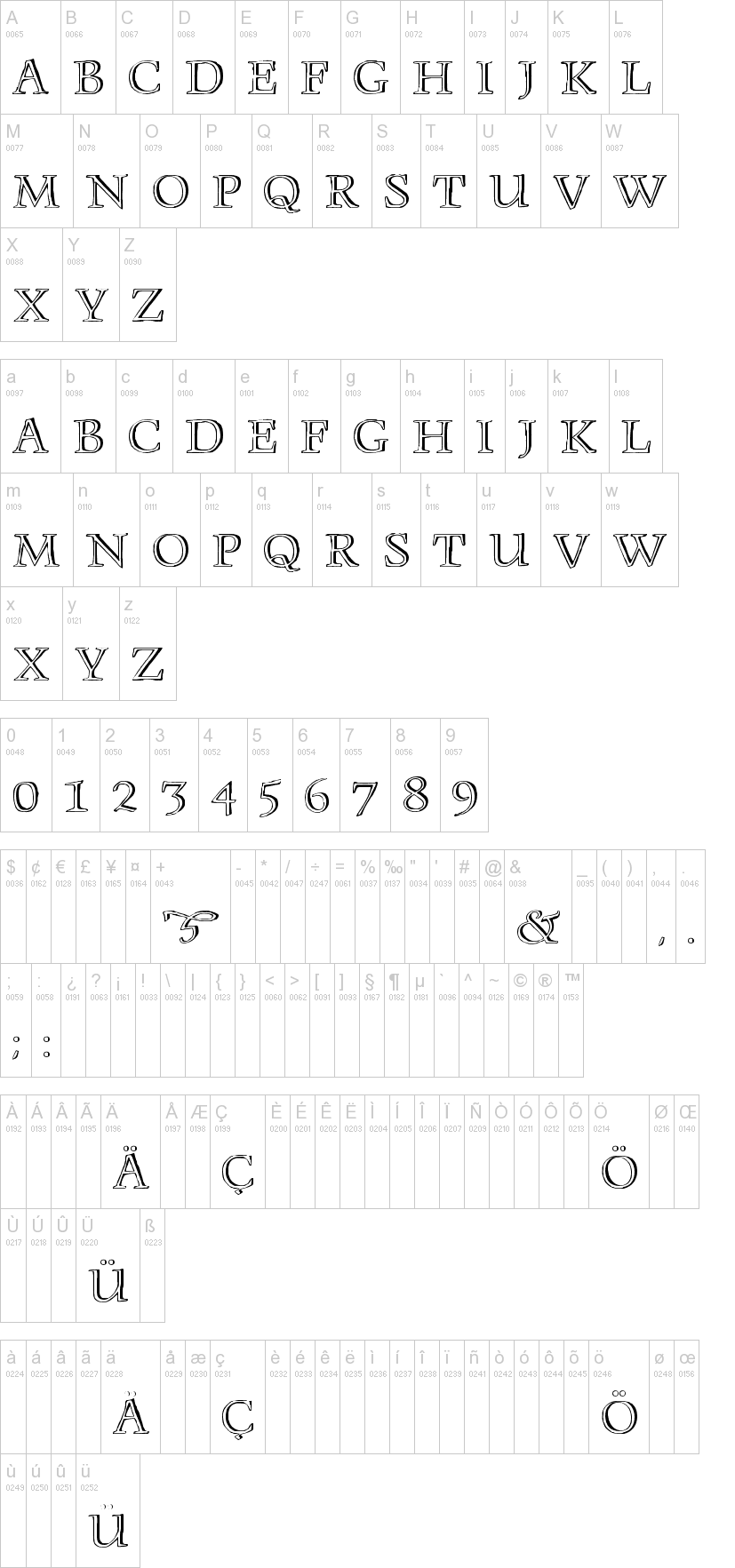 Monument 字体字形表