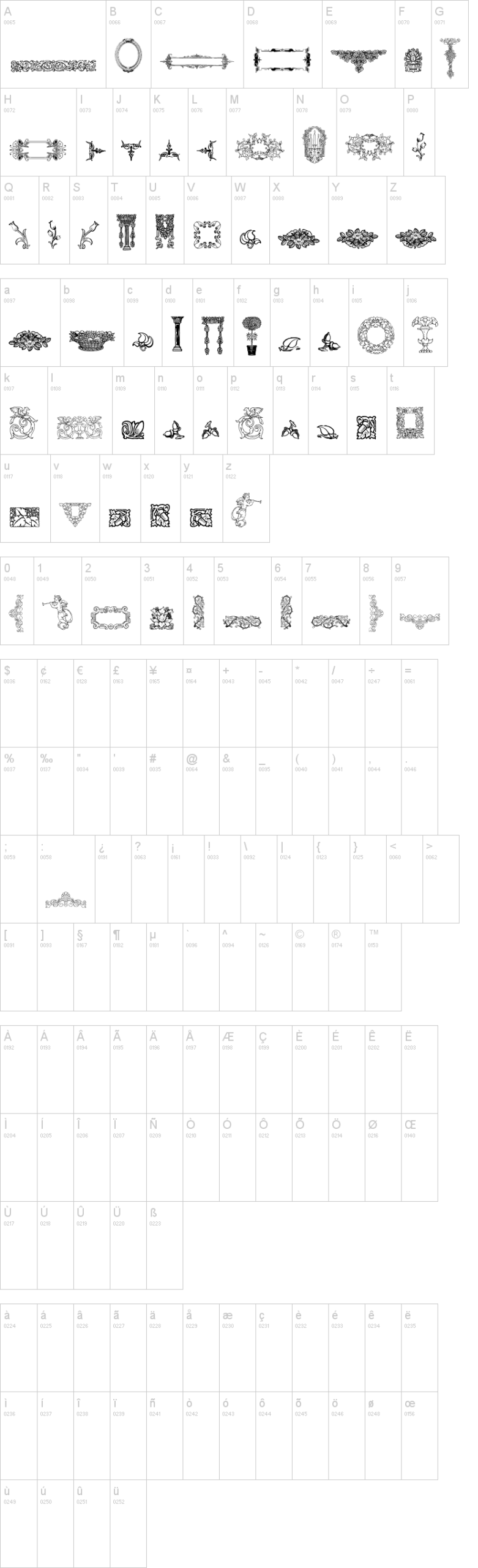 Mortised Ornaments Free Two 字体字形表