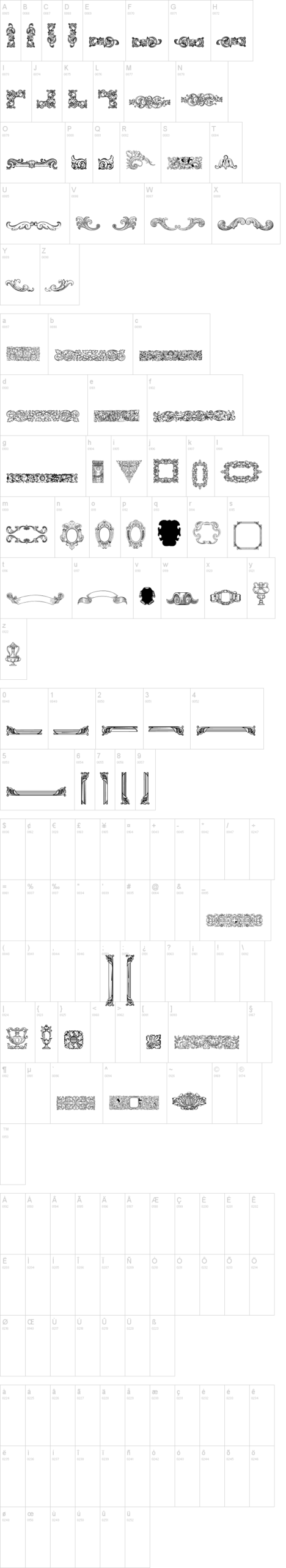 Mortised Ornaments 字体字形表