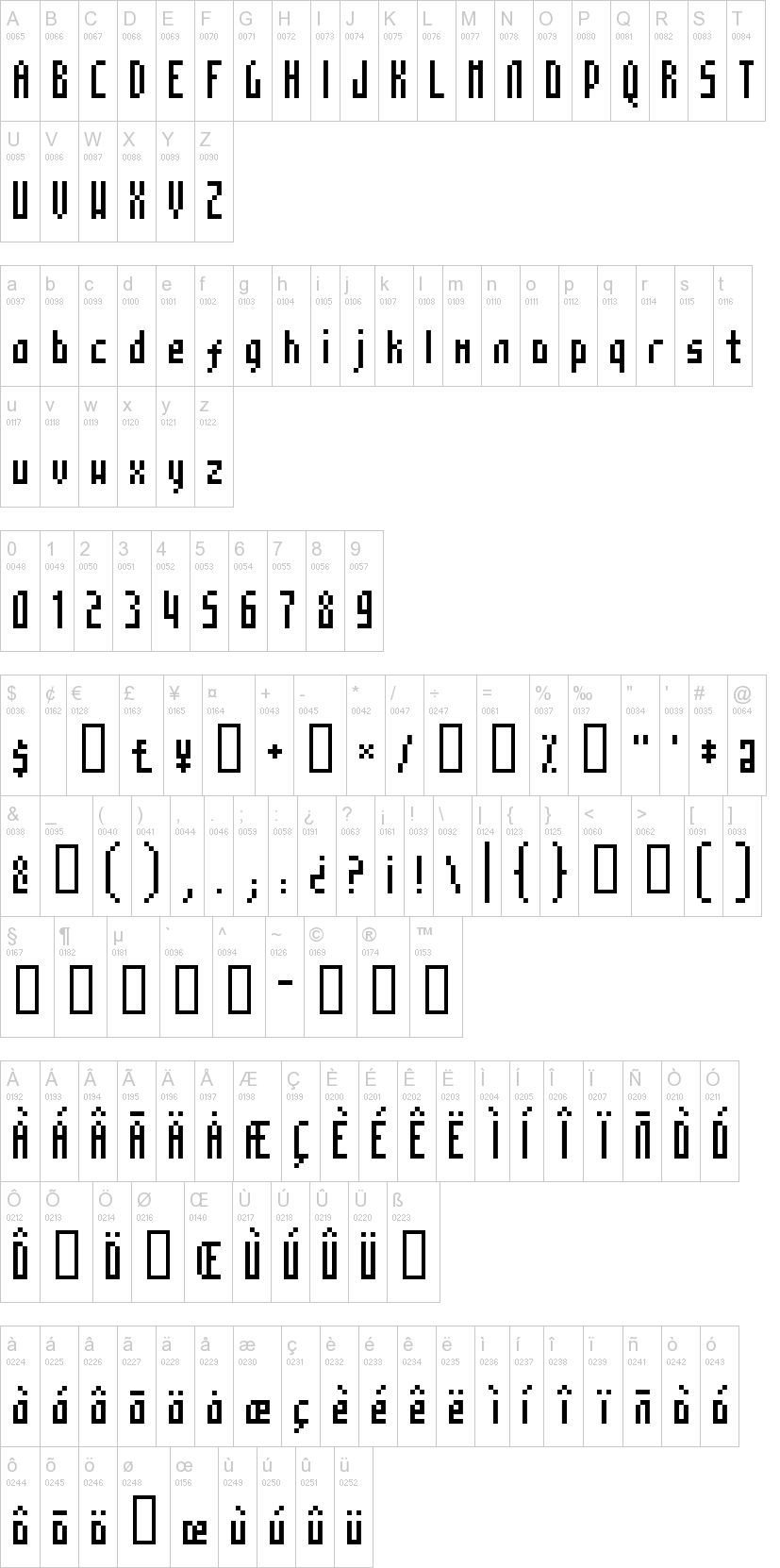 Mosaico 字体字形表