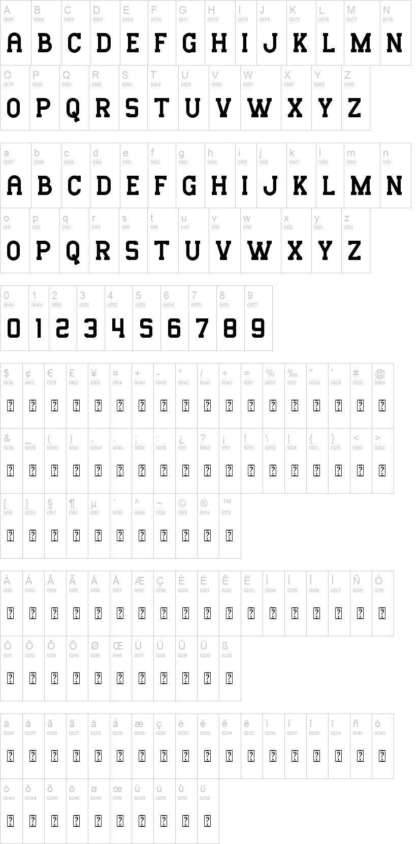 Mousony 字体字形表