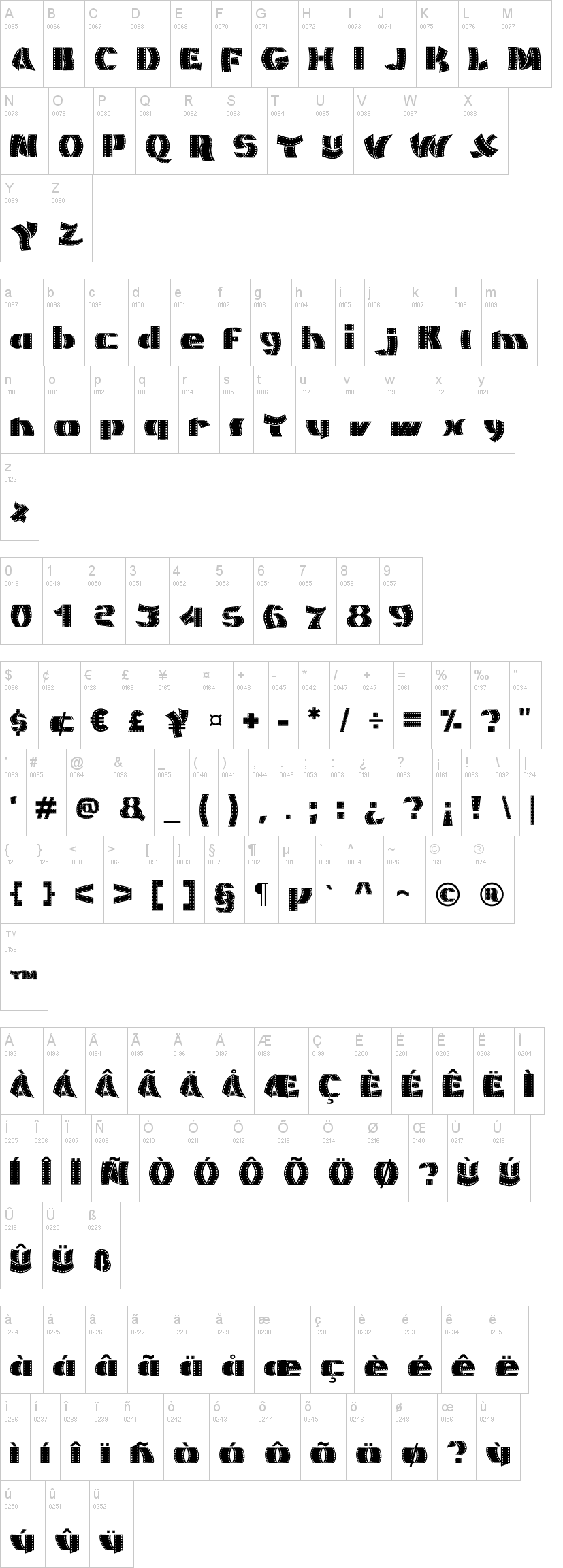 Movie Filmstrip 字体字形表
