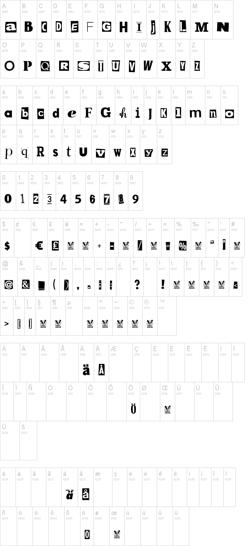 MPF Kidnapped 字体字形表