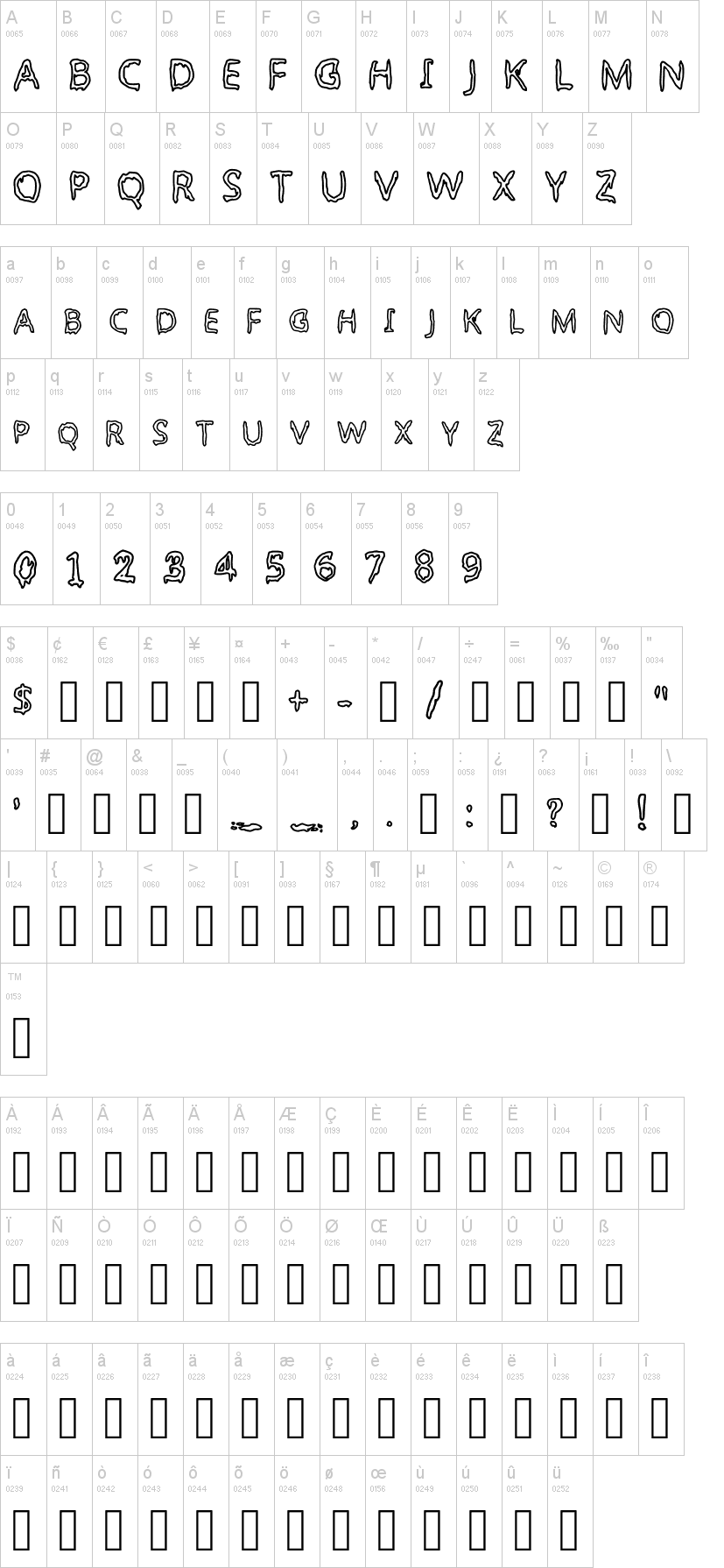 My Font Is Slimey 字体字形表
