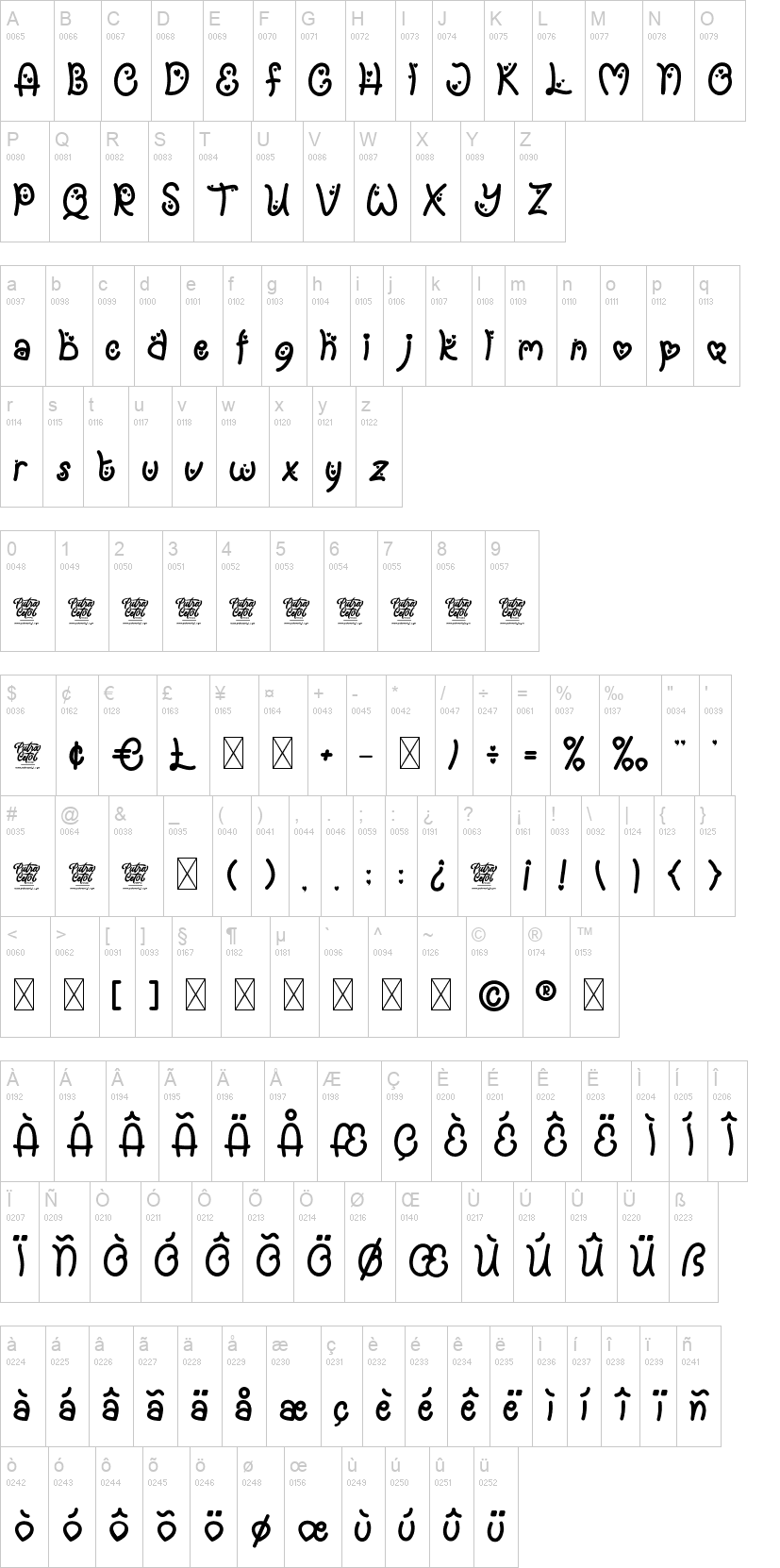 My Love Letter 字体字形表