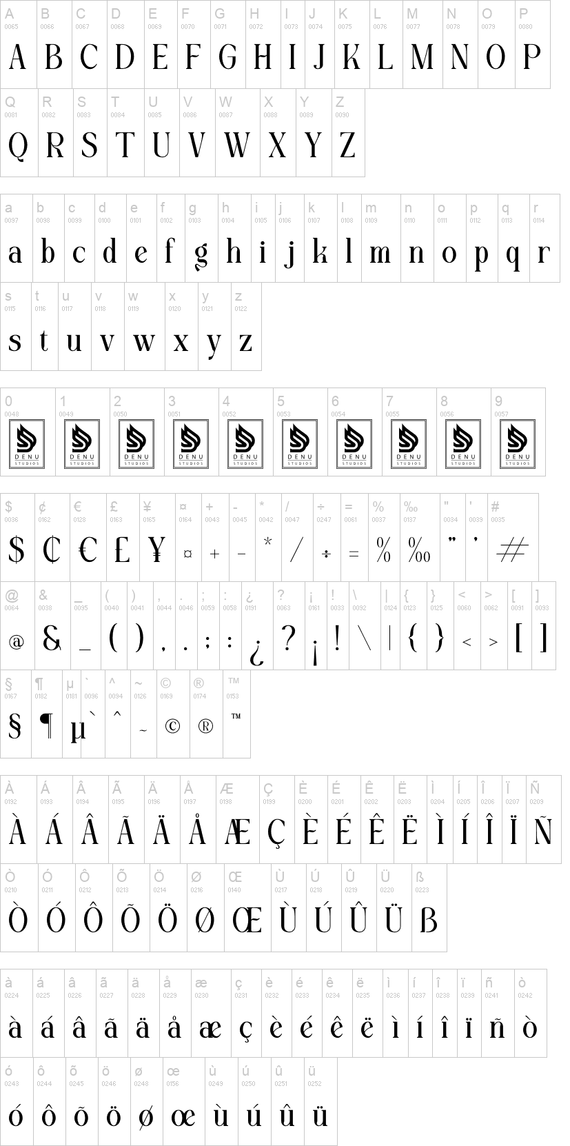 Nadeko 字体字形表