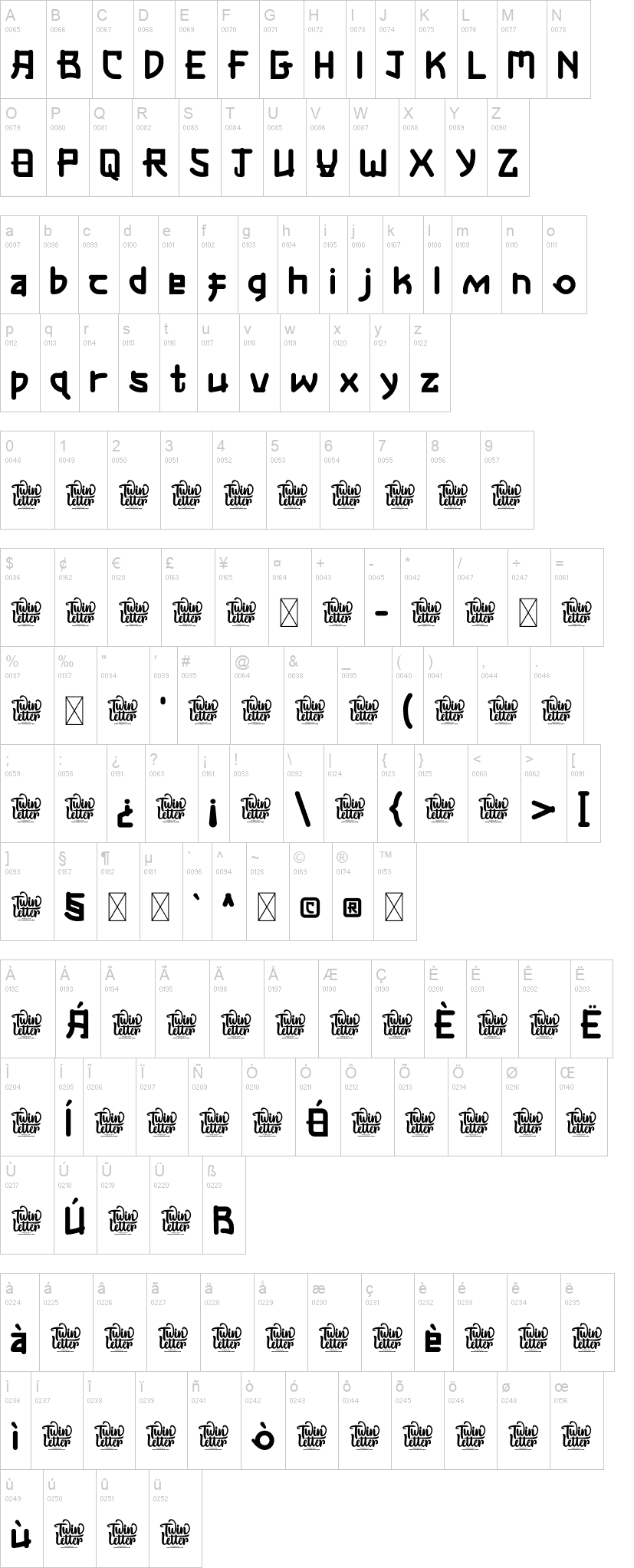Nesuka 字体字形表