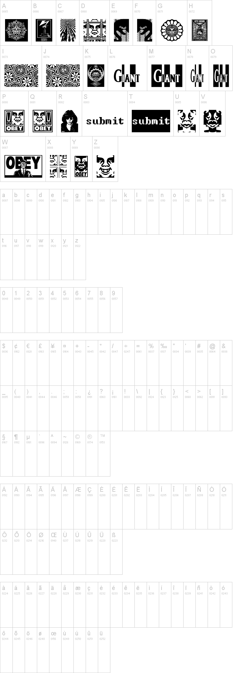 Obey Series 2 字体字形表