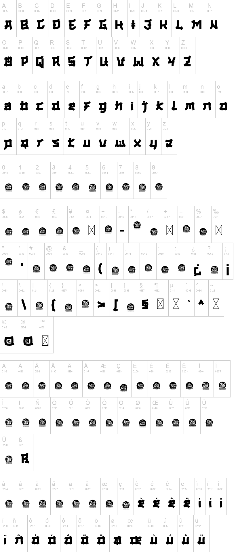 Okasa 字体字形表