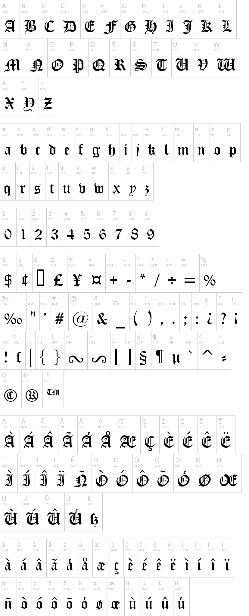 Old London 字体字形表