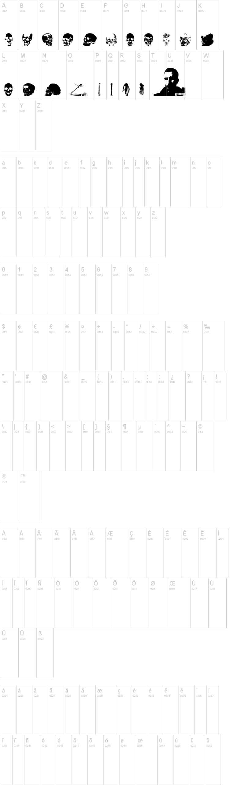 Old Skull Hellron 字体字形表