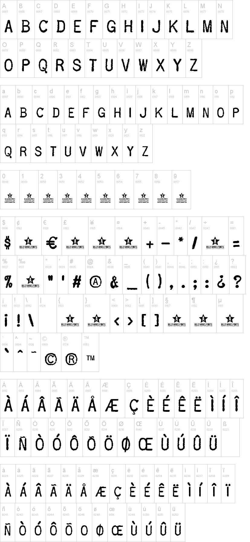 Old Type 字体字形表