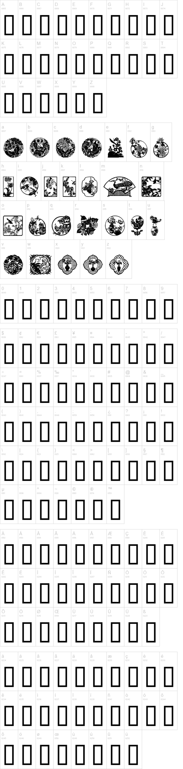 Oriental View 字体字形表