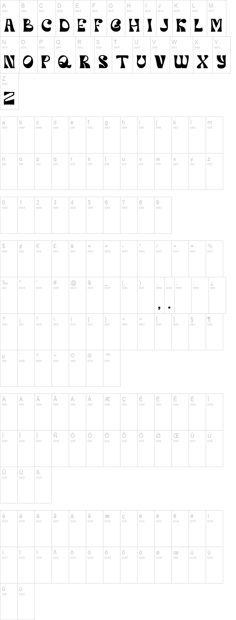 Orphic 字体字形表