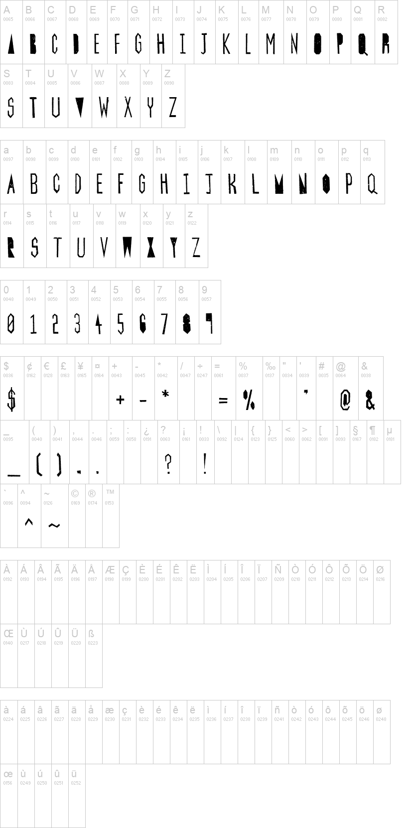 Papercut 字体字形表