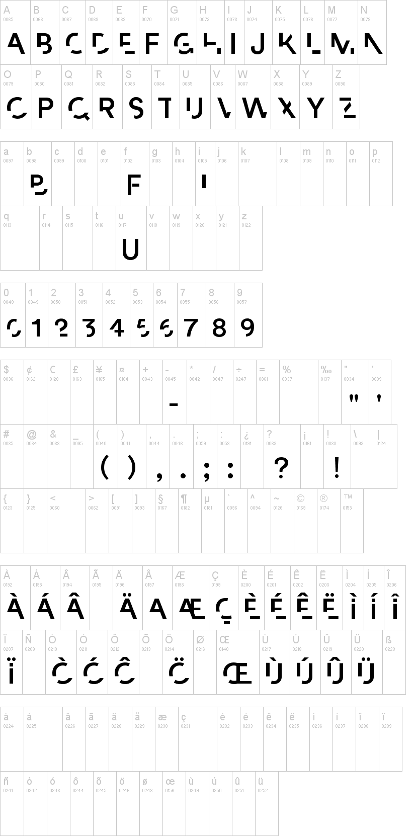 Paradox 字体字形表