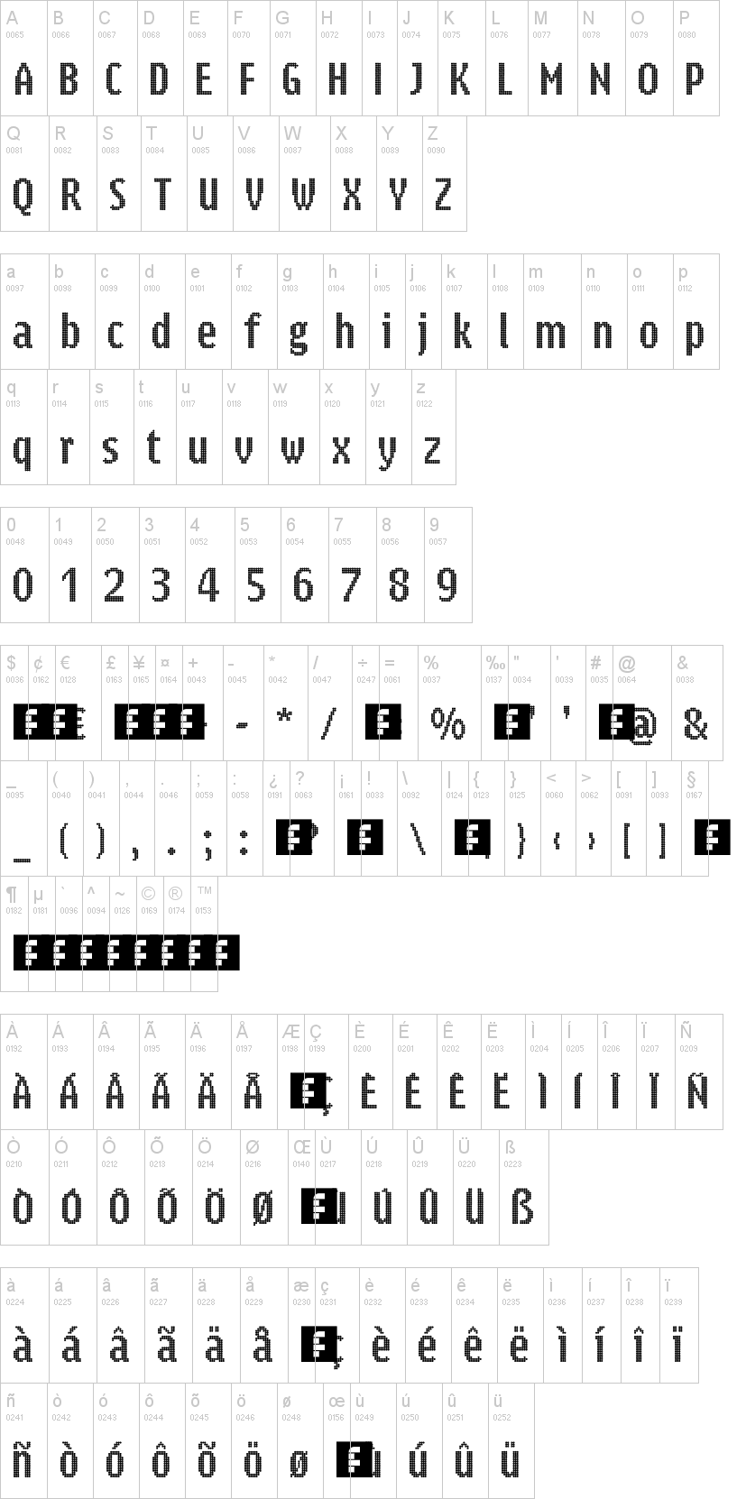 Parisienne 字体字形表