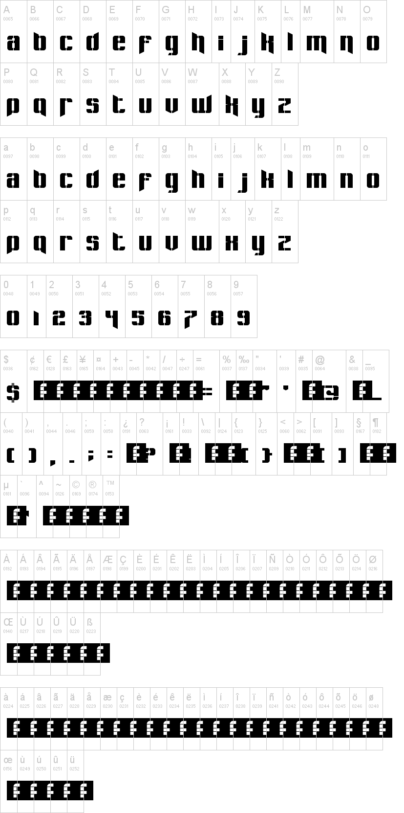 Pastcorps 字体字形表