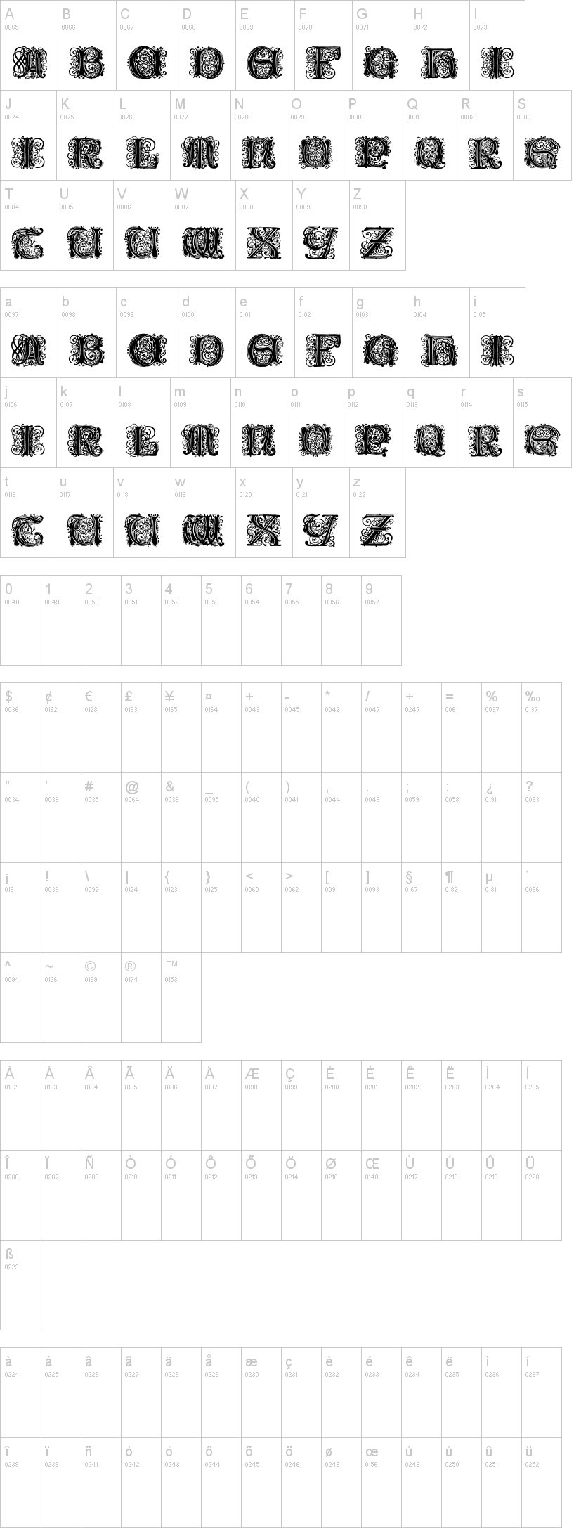 Paulus Franck Initialen 字体字形表