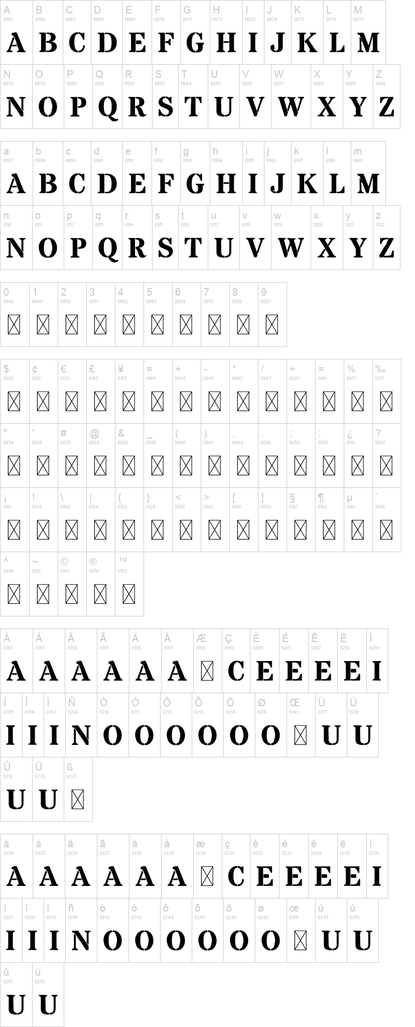 Peachy Keen Serif 字体字形表