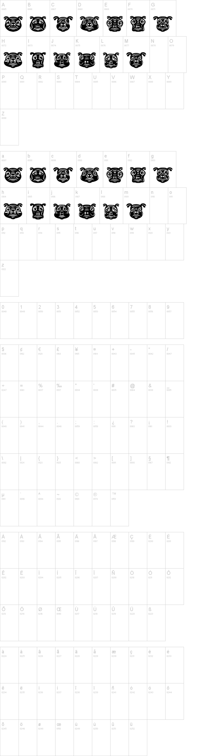 Pigs 字体字形表