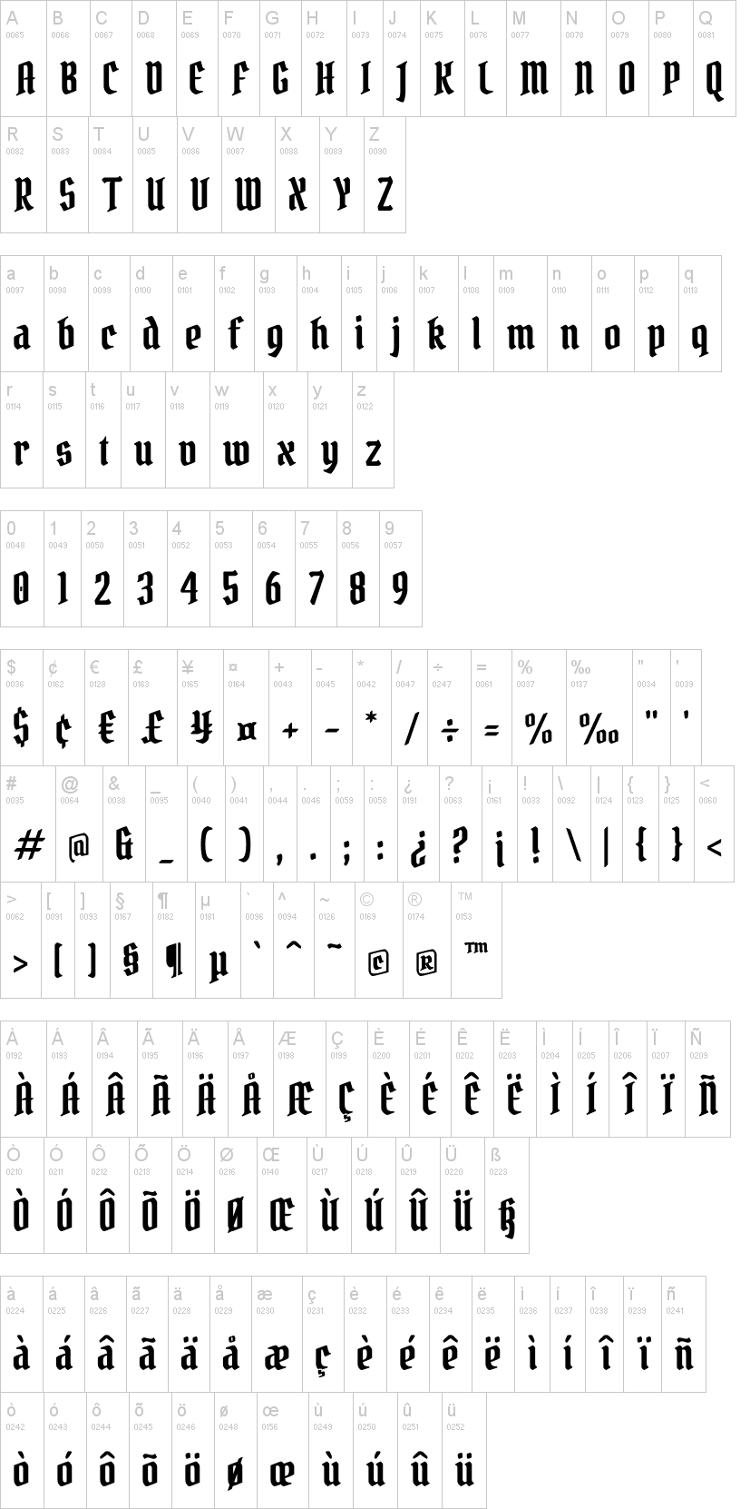 Pirata One 字体字形表