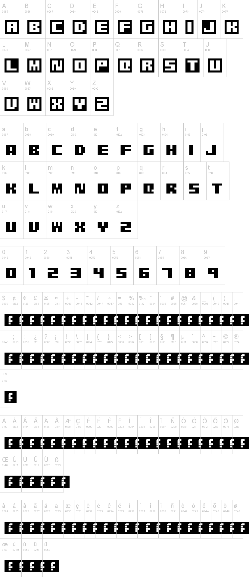 Pixel Grafiti 字体字形表