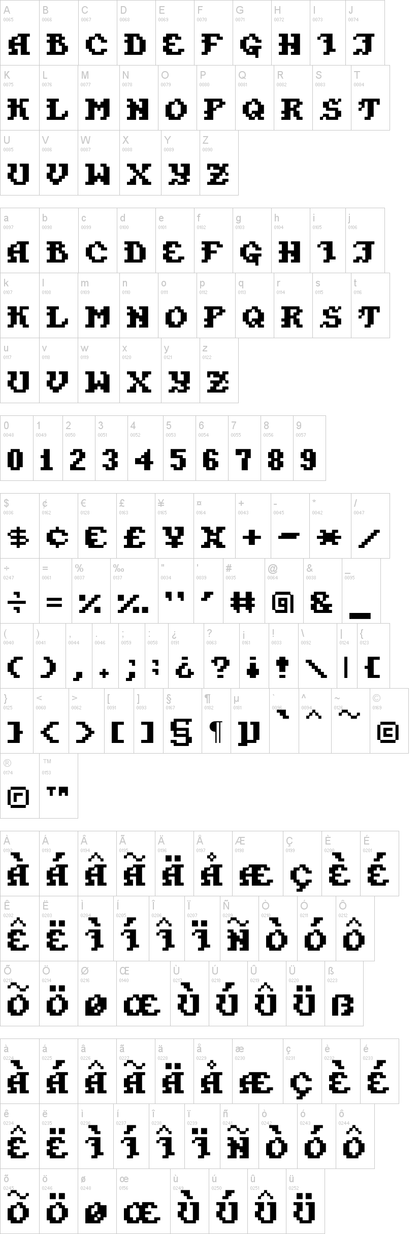 Pixel Takhisis 字体字形表