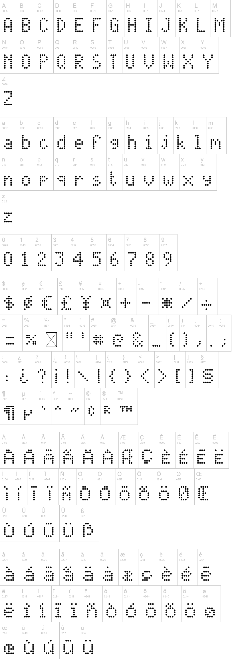 Pixel Bus 字体字形表