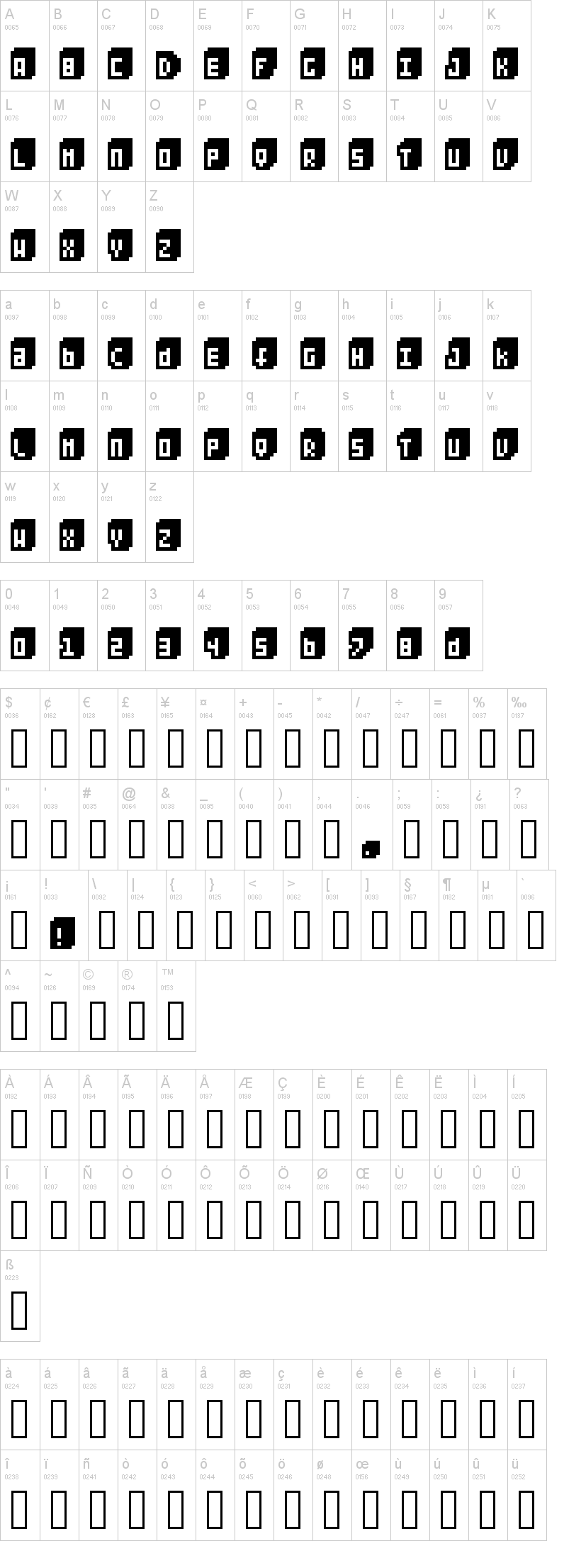 Pixeliza 20 字体字形表