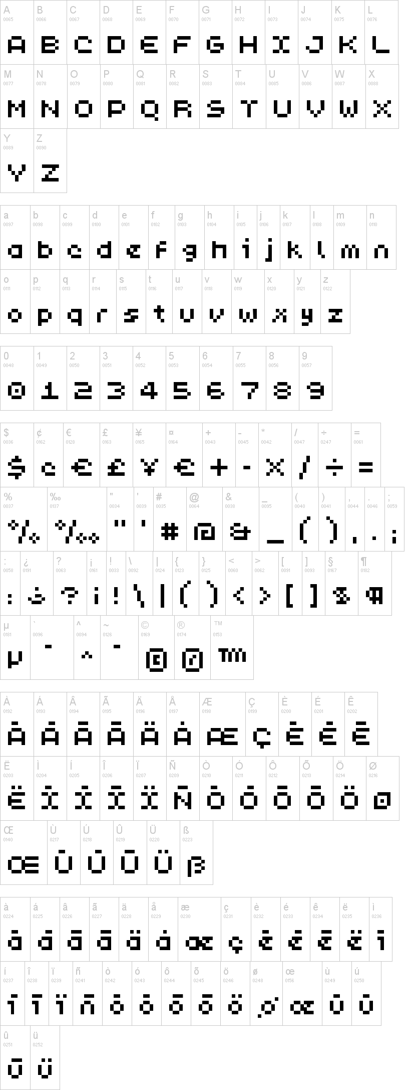PixL 字体字形表