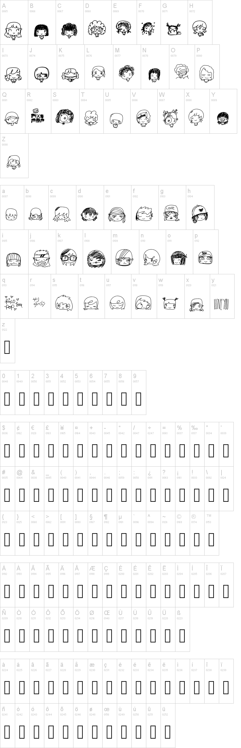 Pixopop Kawaii Girls 字体字形表